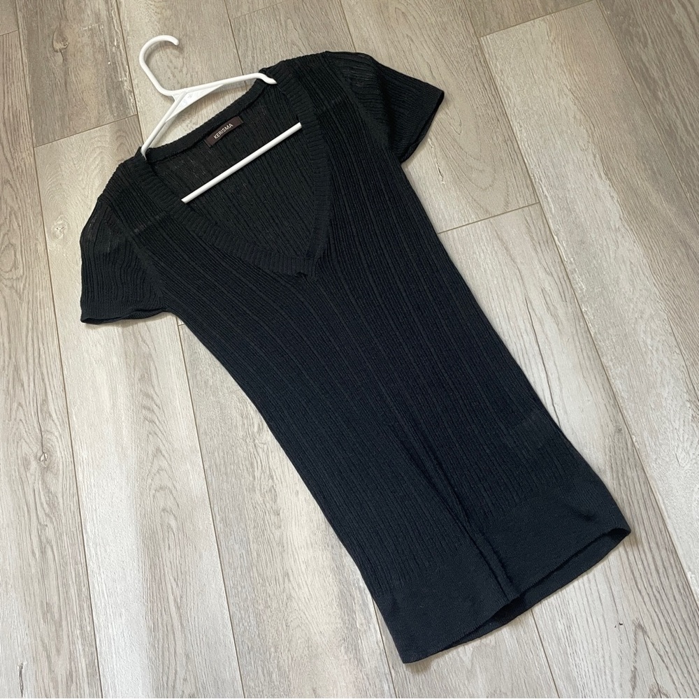 Kerisma Vneck Top cotton ramie knit womens Black (medium) y2k long minimalist
